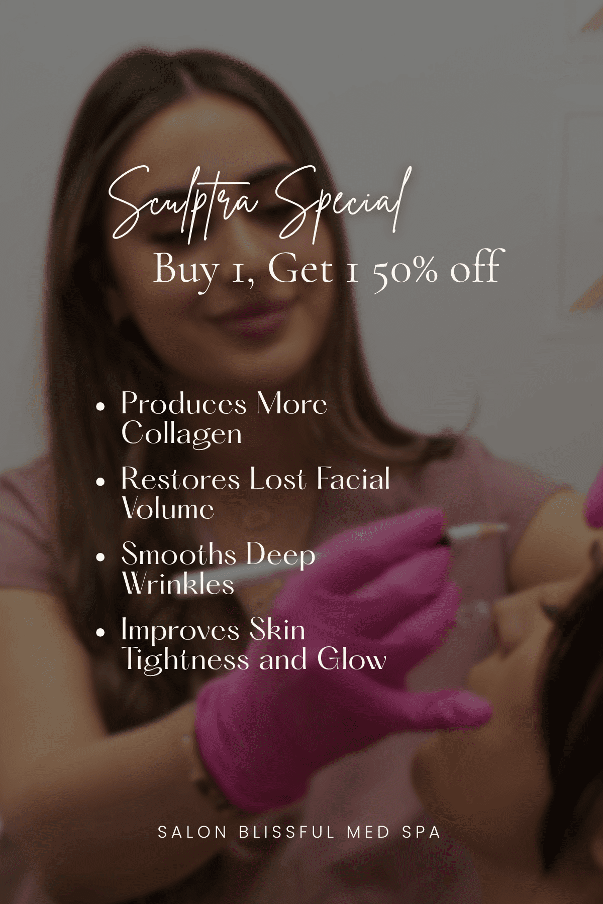 Sculptra special offer: Buy 1, get 1 50% off at Salon Blissful Med Spa.