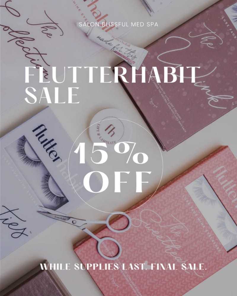 FlutterHabit lash sale, 15% off. While supplies last. Final sale.